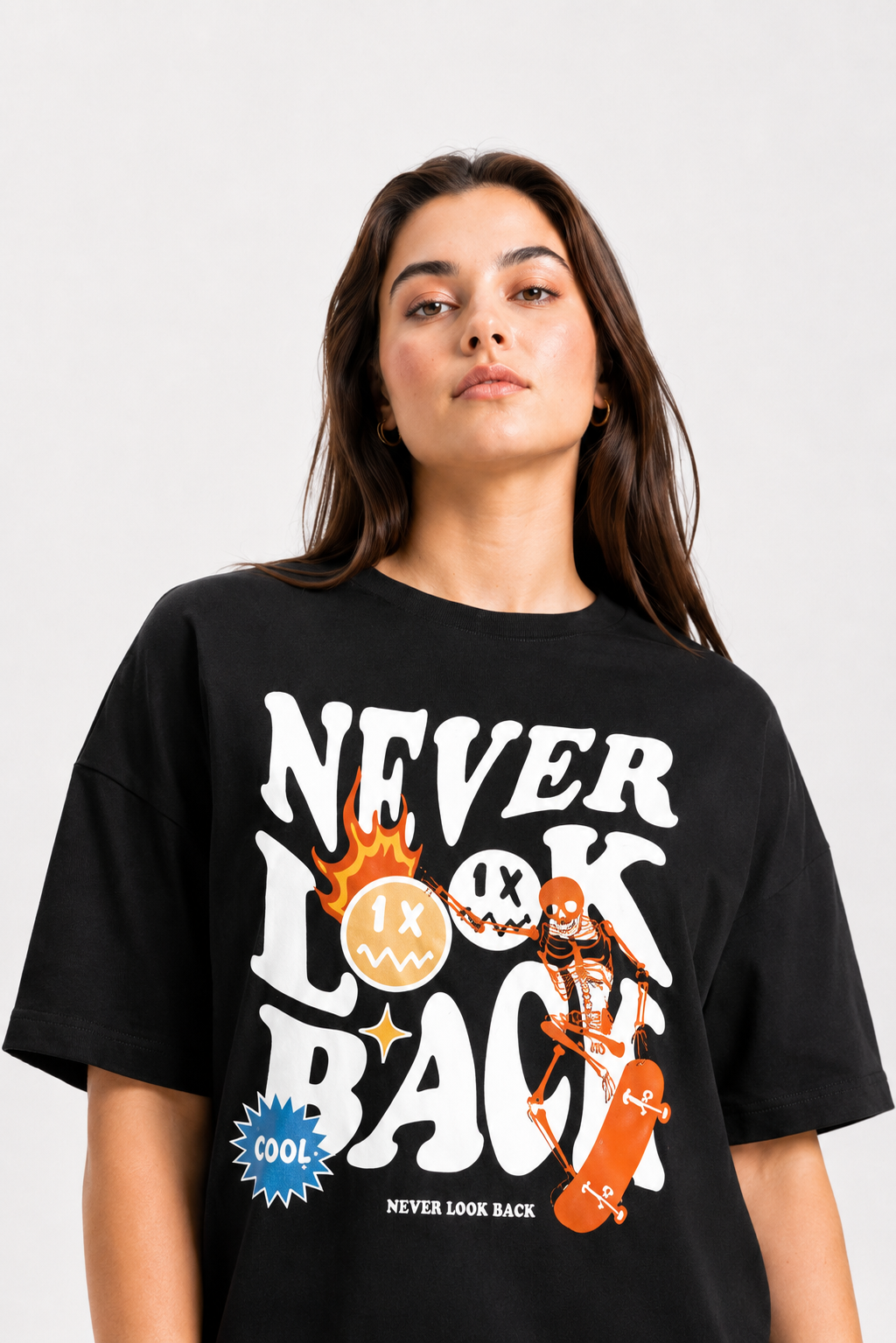 Never Look Back Oversized Graphic T-Shirt