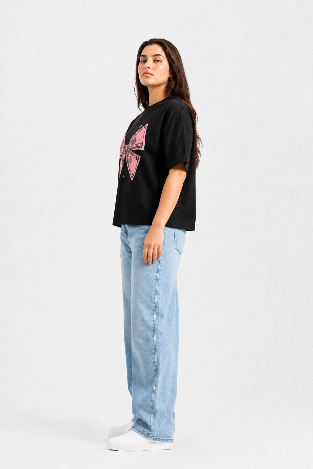 Money Bow Graphic Oversized T-Shirt Black