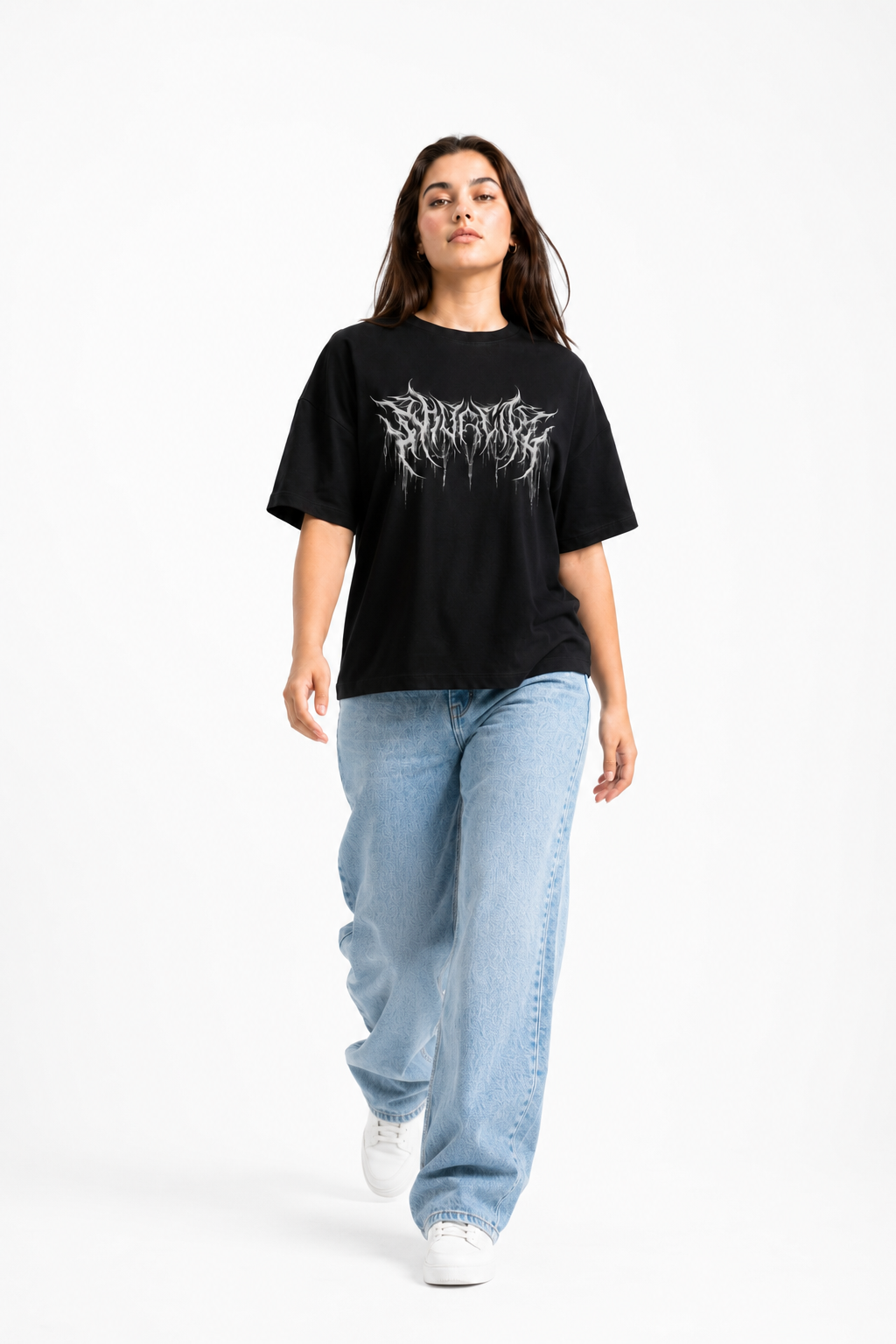Infernal Script Oversized Graphic T-Shirt Black